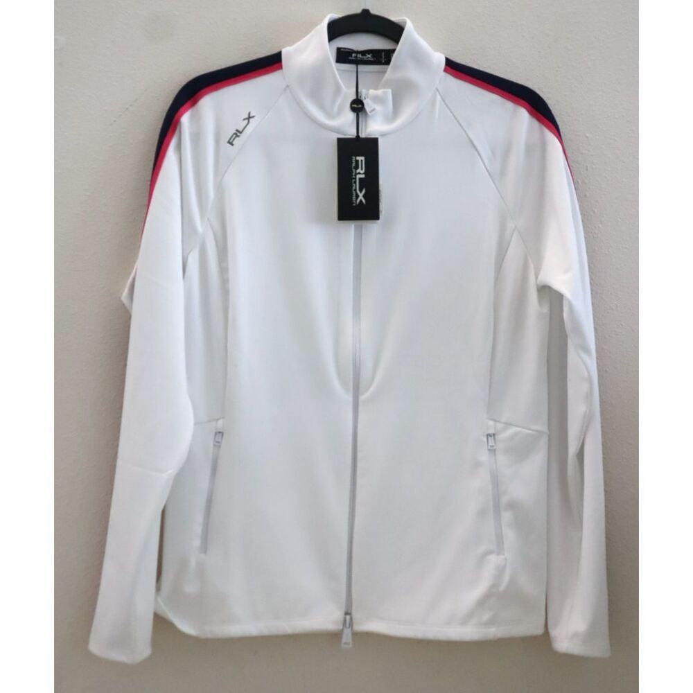 Rlx Ralph Lauren Women's Sz M White Power Stretch Mockneck Full Zip Jacket